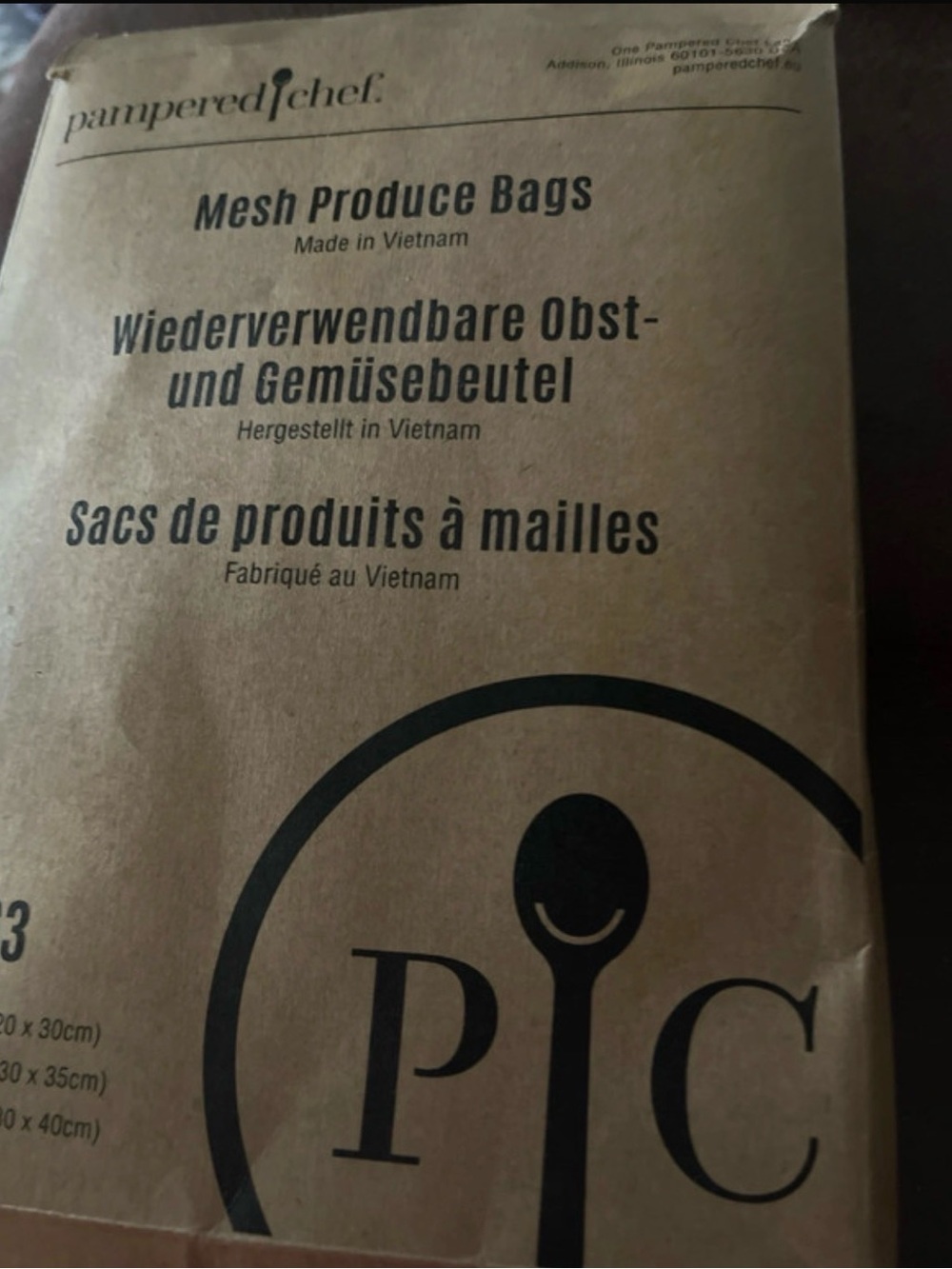 Pampered Chef Brown Kraft Mesh Produce Bags Packaging